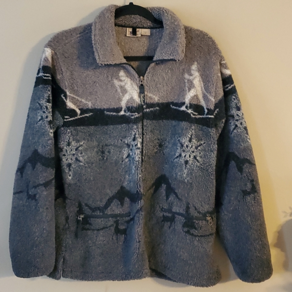 Vintage Woolrich Winter Ski Scene Fleece Zip Up Jacket Size S
